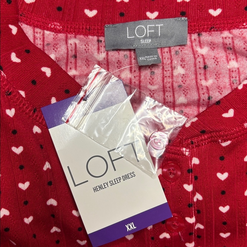 🤍LOFT Woman’s Knit Henley Sleep Dress Nightgown Valentine’s Day Hearts Love - Picture 3 of 10